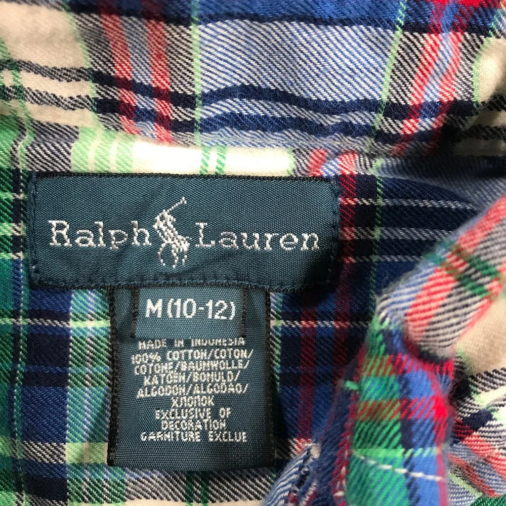 Ralph Lauren Button Down Shirt Kids Boys M 10-12 Multi Color Plaid Long Sleeve